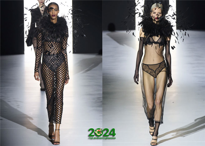 Вечернее платье с перьями Dolce & Gabbana осень-зима 2023-2024