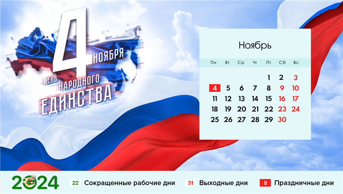 День народного единства 2024 год календарь ноября